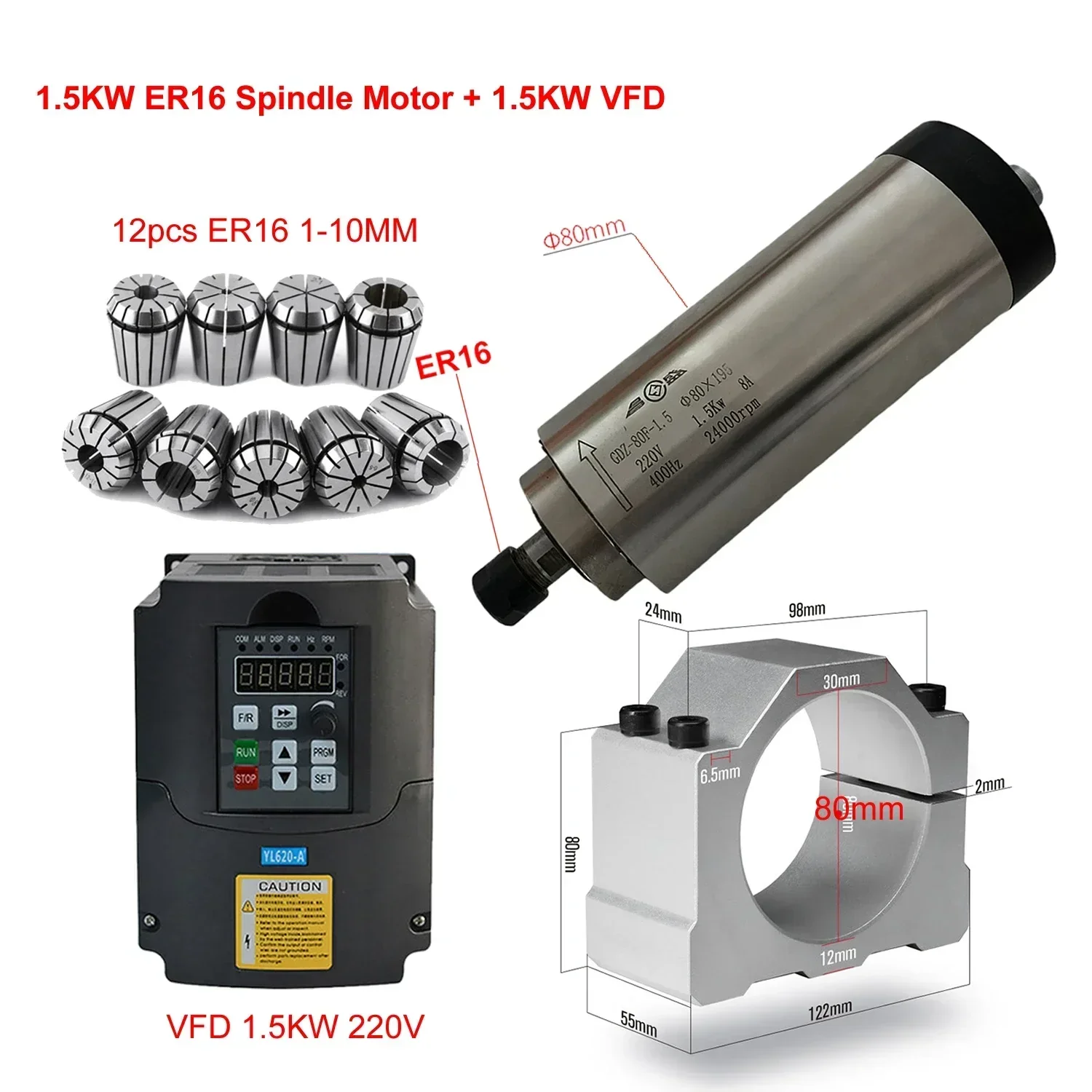 Er20 Collet Chuck Spindle Motor 220V - طقم محرك مغزلي CNC مبرد بالهواء