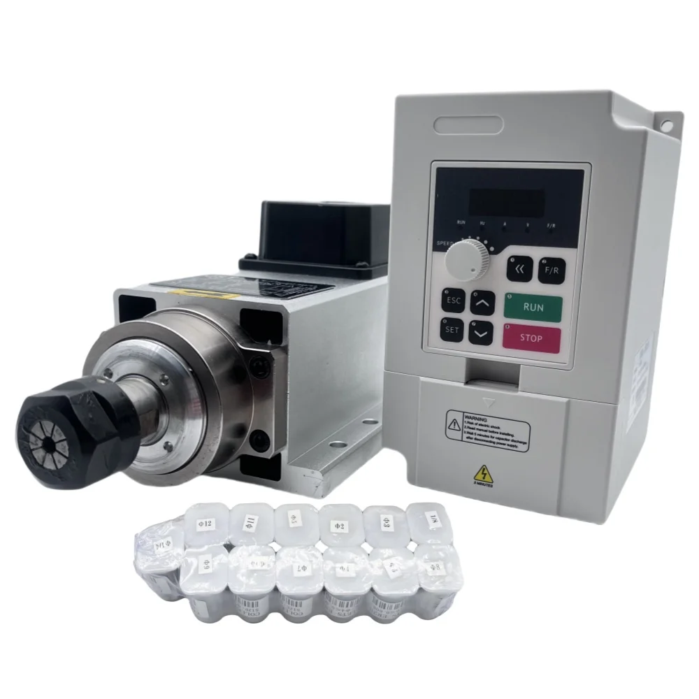 Air Cooled 1.5Kw Spindle Motor Inverter 110V - طقم محرك مغزل CNC مربع الشكل