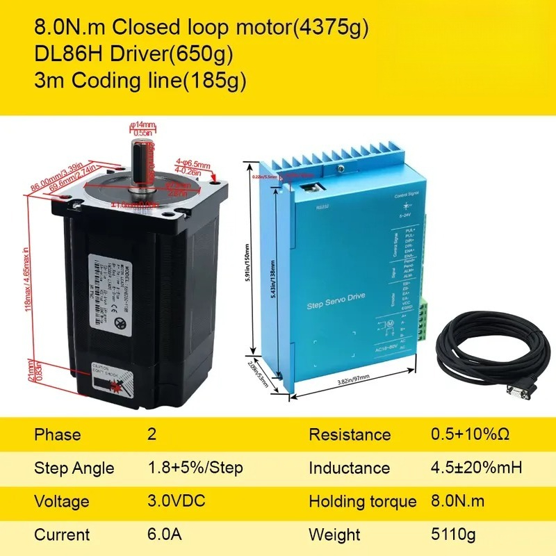 Hybrid Servo Driver Nema 34 8.5Nm - مجموعة محركات الخطوة الصناعية Nema 34