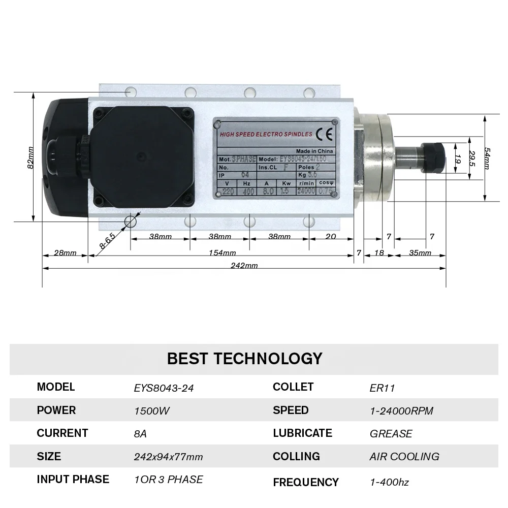 محرك مغزلي HLTNC بقوة 1.5 كيلو - مراجعة Air Cooled 1.5Kw Spindle Motor Inverter 110V وسعره