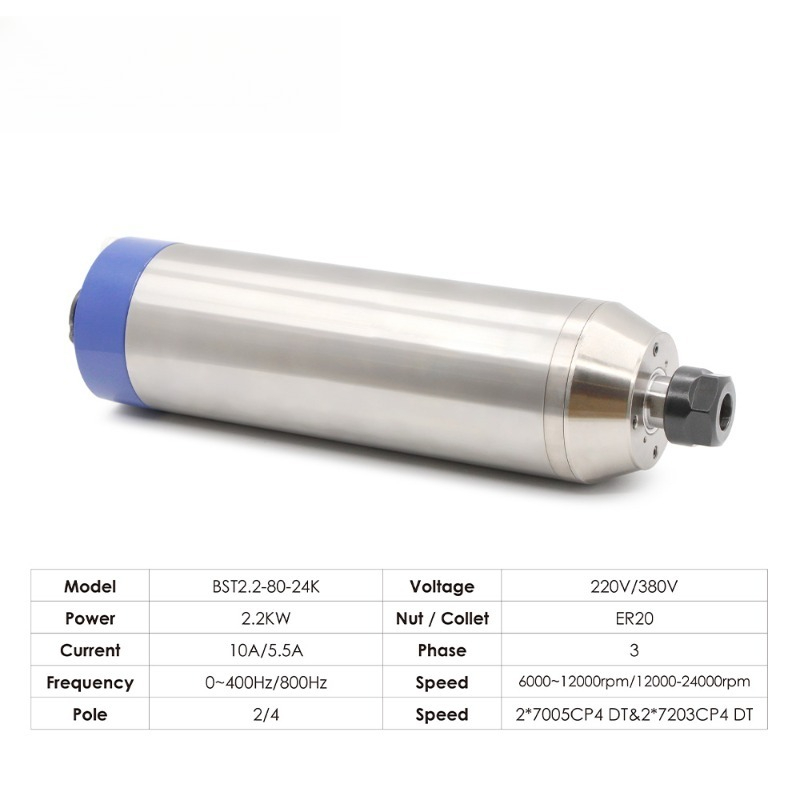 2.2 كيلوواط ER20 D80 12000 دور - مراجعة 2.2Kw Water Cooled Spindle Kit Vfd وسعره