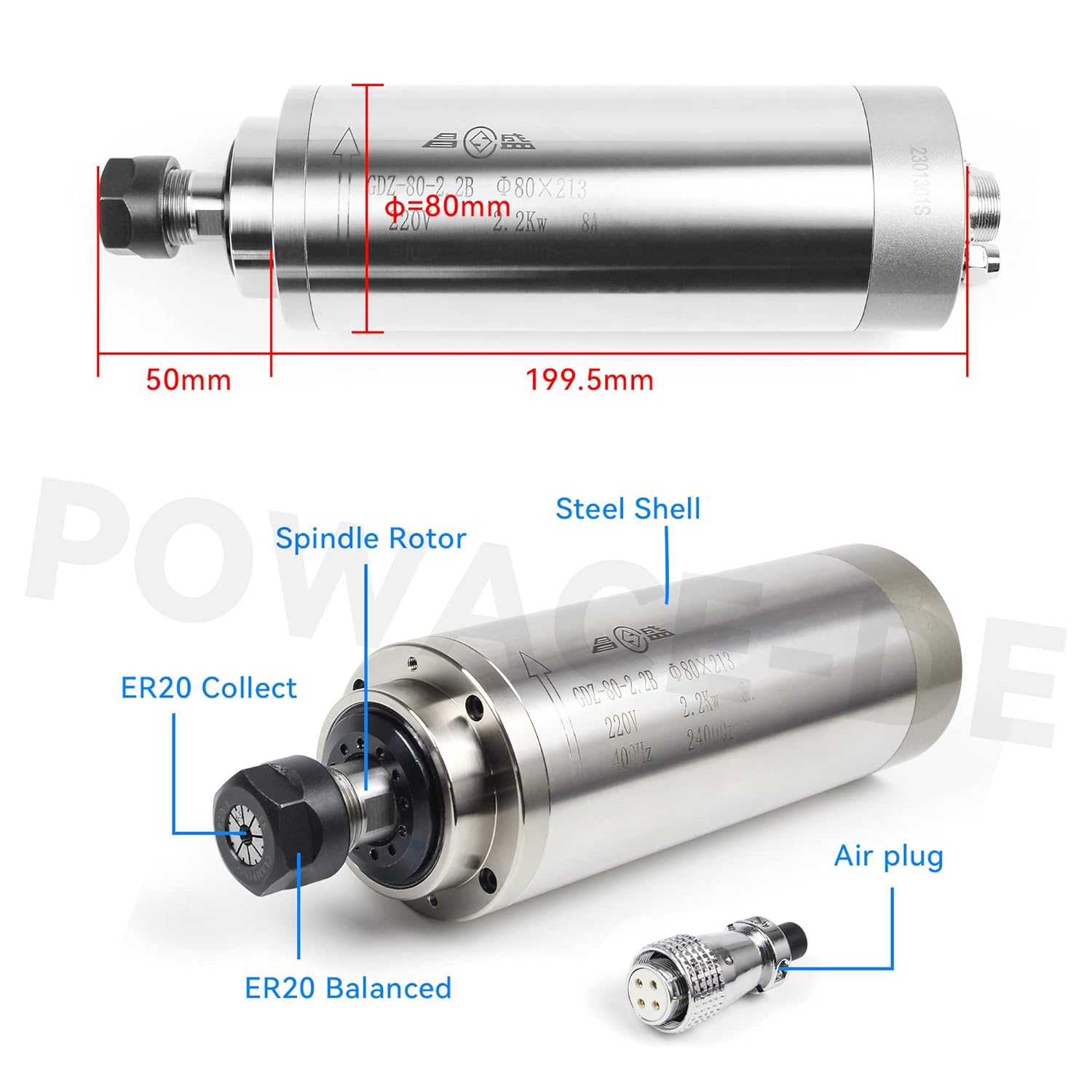 2.2KW 110V أو 220V 8A GDZ-80-2 - مراجعة 2.2Kw Water Cooled Spindle Kit Vfd وسعره