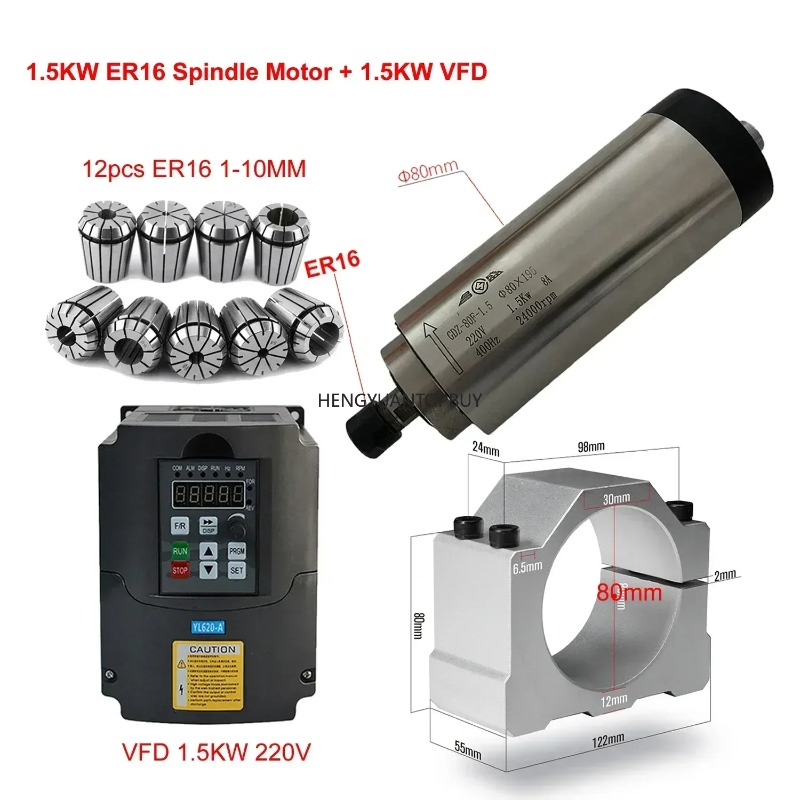 طقم محرك مغزلي مبرد بالهواء 80 - مراجعة Er20 Collet Chuck Spindle Motor 220V وسعره